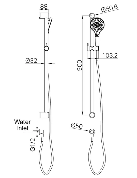Nero Mecca Care 32mm Grab Rail And Adjustable Shower Rail Set 900mm -  Brushed Bronze