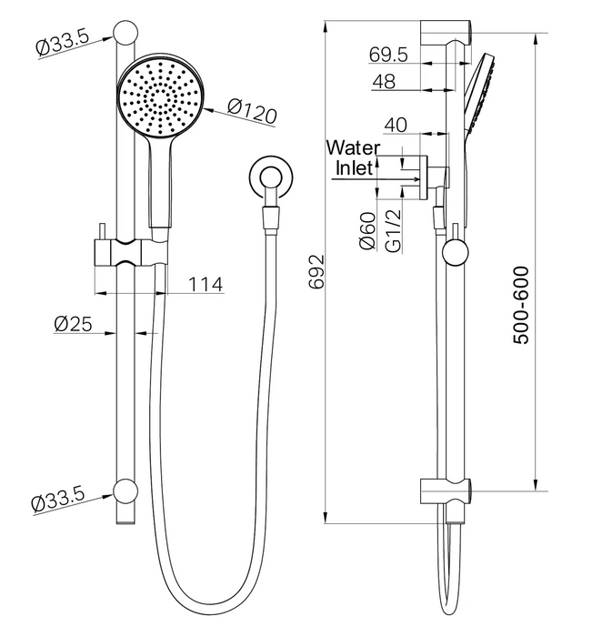 Nero Dolce II Rail Shower - Gun Metal