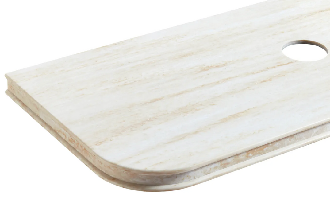 Otti Havana Fluted Single Bowl Wall Hung Vanity - Woodland Oak - 50mm English Edge Sand Dune  - 1200mm