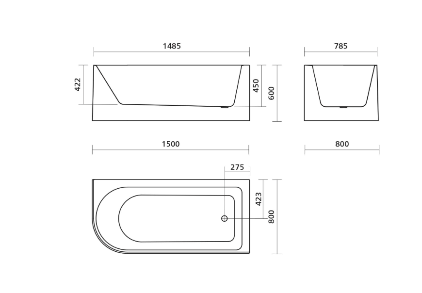 Seima Plati 110 right corner freestanding bath - with Smartfill system (White Gloss)