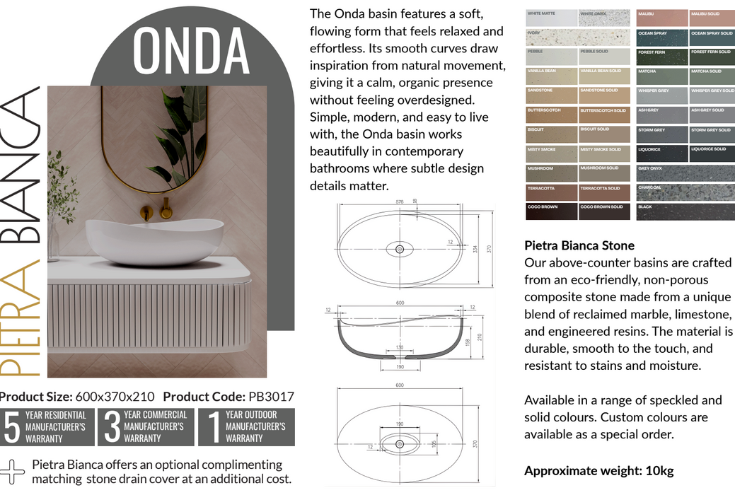 Pietra Bianca Onda Above Counter Basin Large