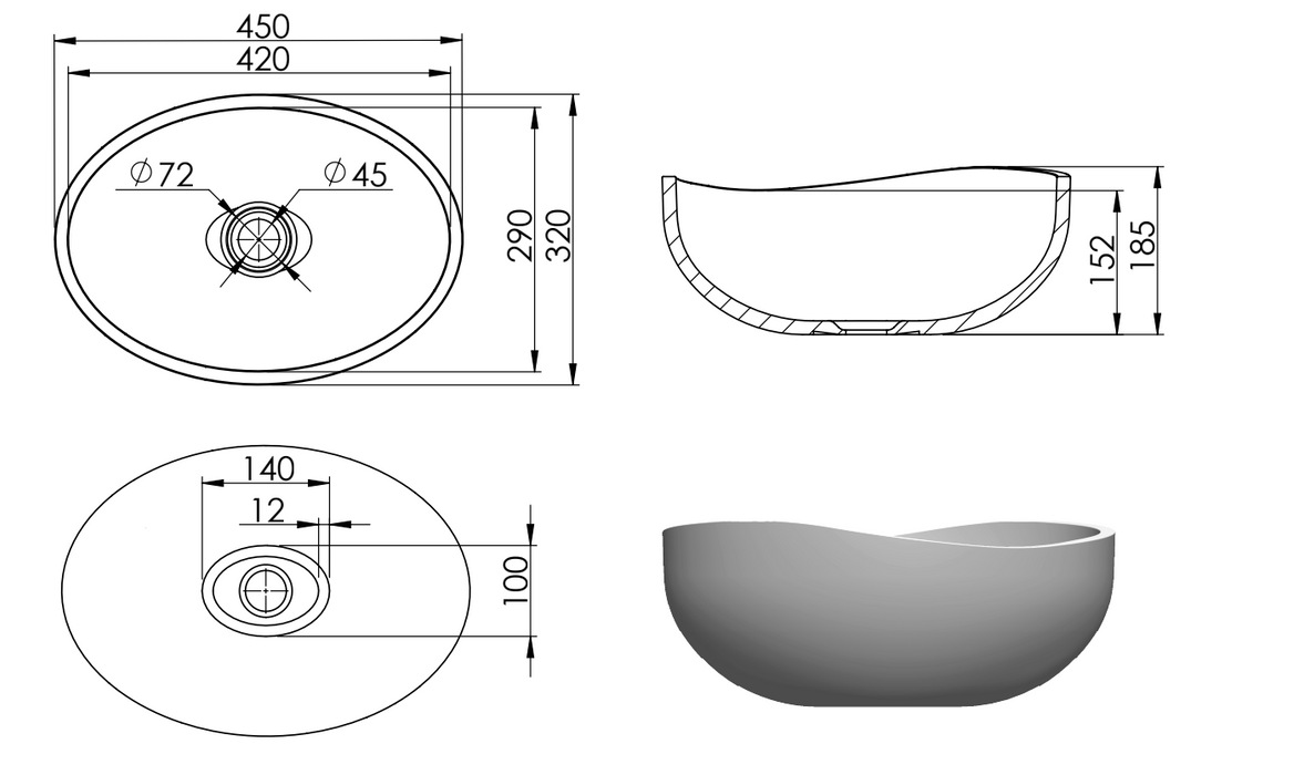 Pietra Bianca Onda Above Counter Basin- Medium