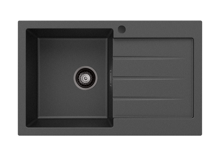 Fienza Kuro Granite 32L Single Kitchen Sink with Right Hand Drainer 1 Tap Hole - Matte Black