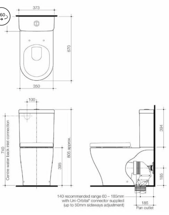 Caroma Luna Wall Faced Toilet Suite - Bottom Inlet