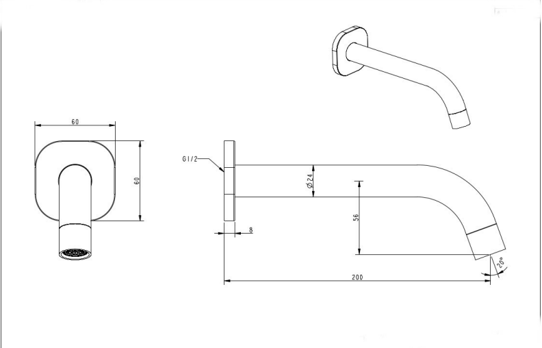 Millennium Cioso SQ 200mm Basin/Bath Spout - Gun Metal