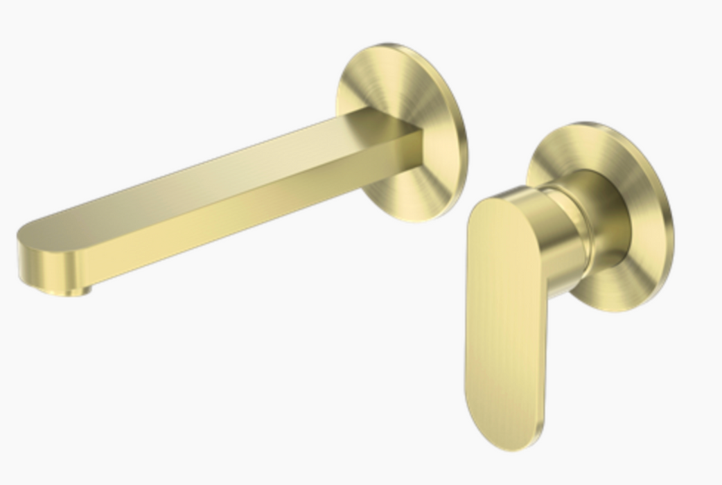 Nero Ecco Wall Basin/Bath Mixer Separate Back Plate Brushed Gold