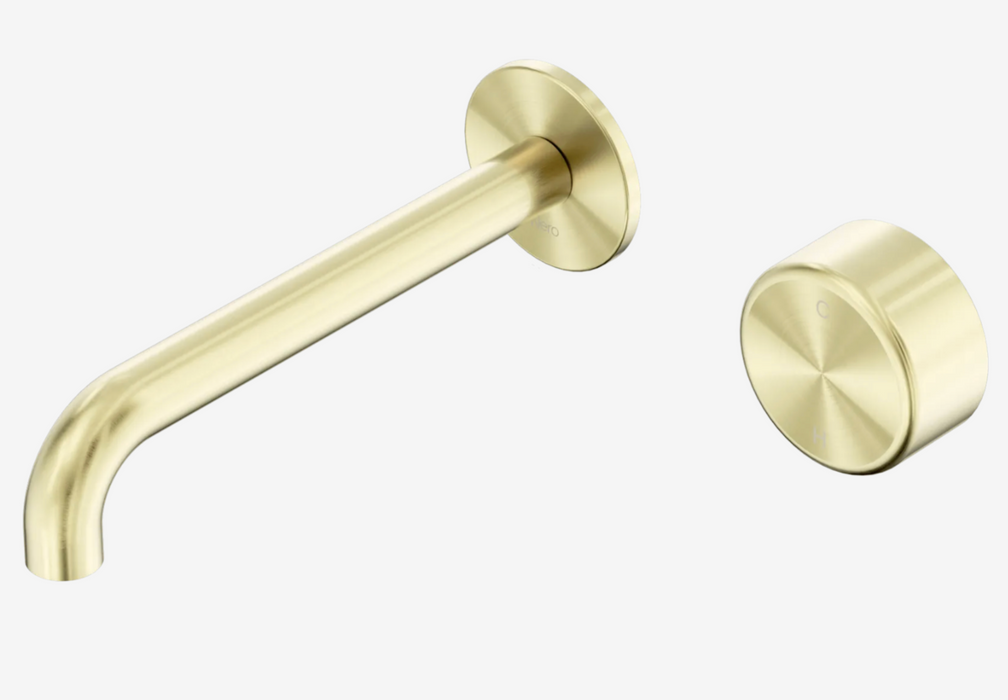 Nero Serenity Progressive Wall Basin Mixer 185mm Spout with Metal Handle - Brushed Gold