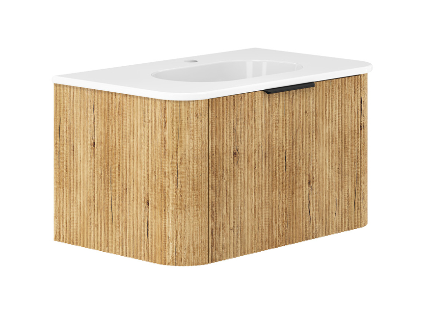 Fienza Lola Minka Curved Scandi Oak 750 Wall-Hung Vanity- No Tap Hole