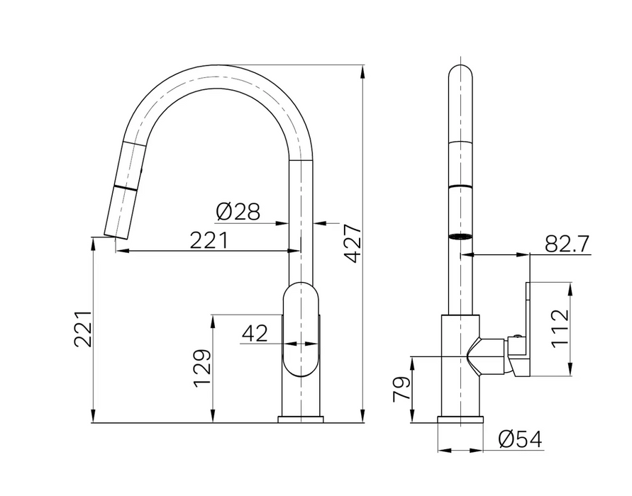 Nero Ecco Pull Out Sink Mixer -  Gun Metal