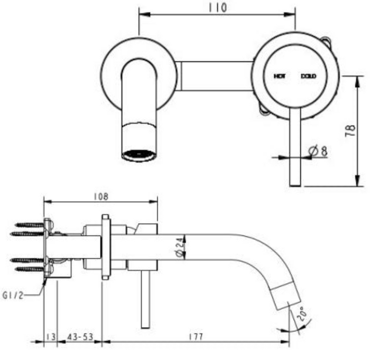 Millennium Cioso Wall Basin Set V2 Pin Down - Modern Brass