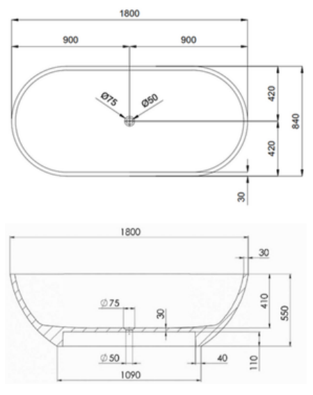 Pietra Bianca Bella Freestanding Bath - 1800mm