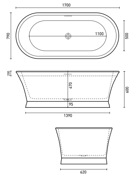 Decina Regent 1700 Freestanding Bath with Integrated Overflow