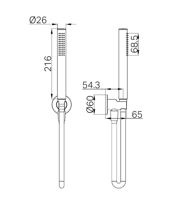 Nero Slim Shower On Bracket-  Brushed Nickel