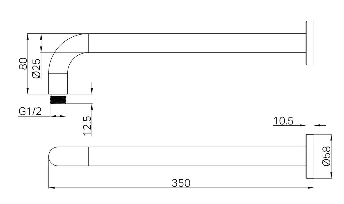 Nero Round Shower Arm 330mm Length- Brushed Nickel