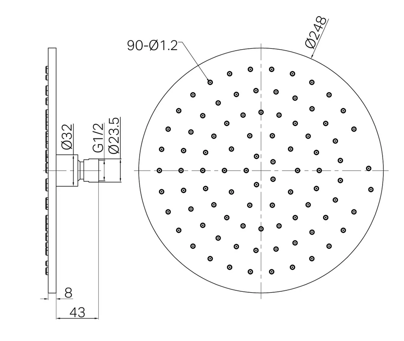 Nero 250mm Round Metal Shower Head II- Brushed Nickel