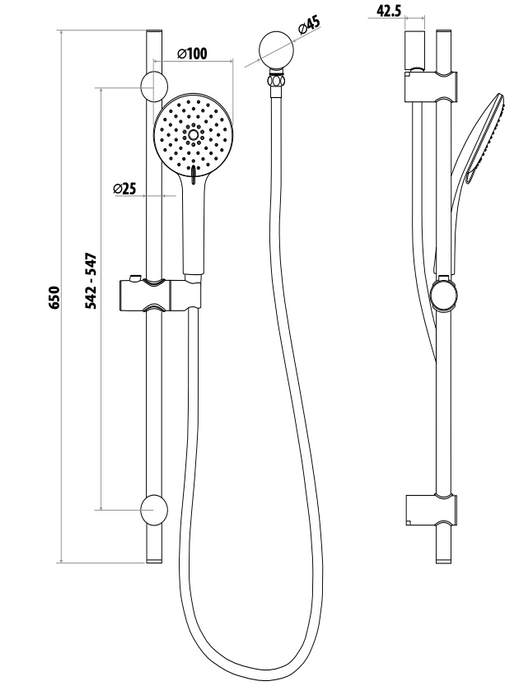 Linkware Elle Hand Shower on Rail- Stainless Steel