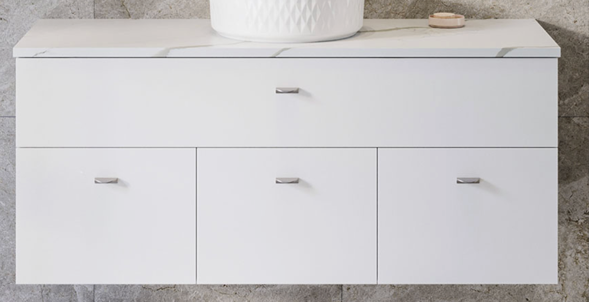Timberline Taylor Vanity - 20mm Silk Surface Top & Above Counter Ceramic Basin - Wall Hung