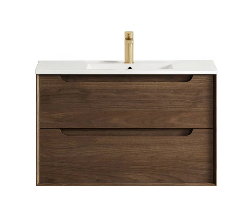 Otti Byron Sable Walnut Wall Hung Vanity Ceramic Top - 900mm