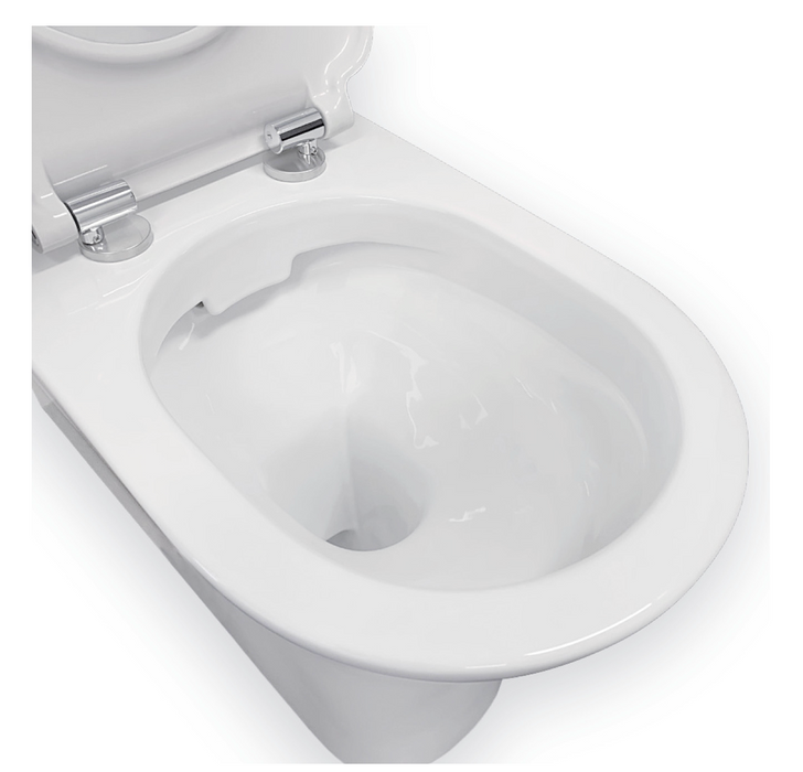 Fienza Delta Care Back-to-Wall Toilet Suite - White Seat - Raised Buttons - S Trap 90mm-280mm