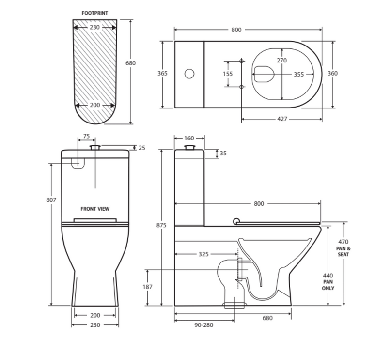 Fienza Delta Care Back-to-Wall Toilet Suite - White Seat - Raised Buttons - S Trap 90mm-280mm