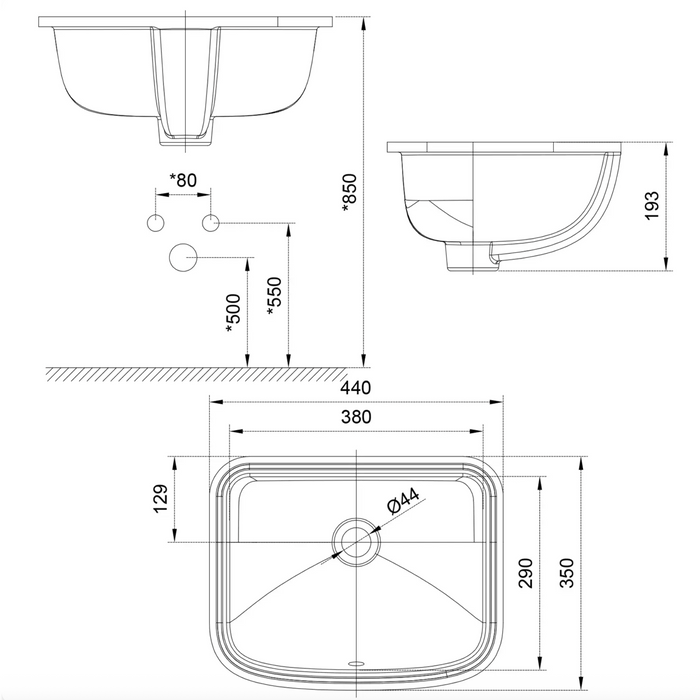 Nero Loven 440 Under Counter Basin - No Tap Hole - Overflow