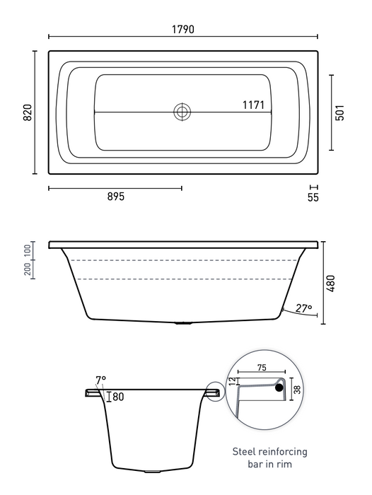 Decina San Diego Inset Bath 1790mm