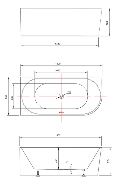 Millennium Cirna 1500mm LH Corner Bath- Matte White