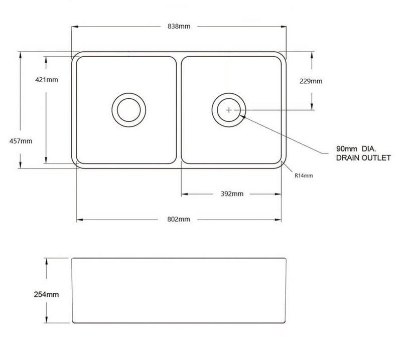 Turner Hastings Novi 84 x 46 Fine Fireclay Farmhouse Butler Sink - Gloss White