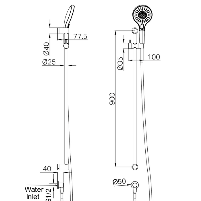Nero Mecca Care 25mm Grab Rail Shower Rail Set  - 900mm - Brushed Nickel