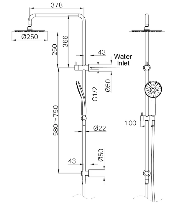 Nero Dolce II Twin Shower-  Brushed Nickel