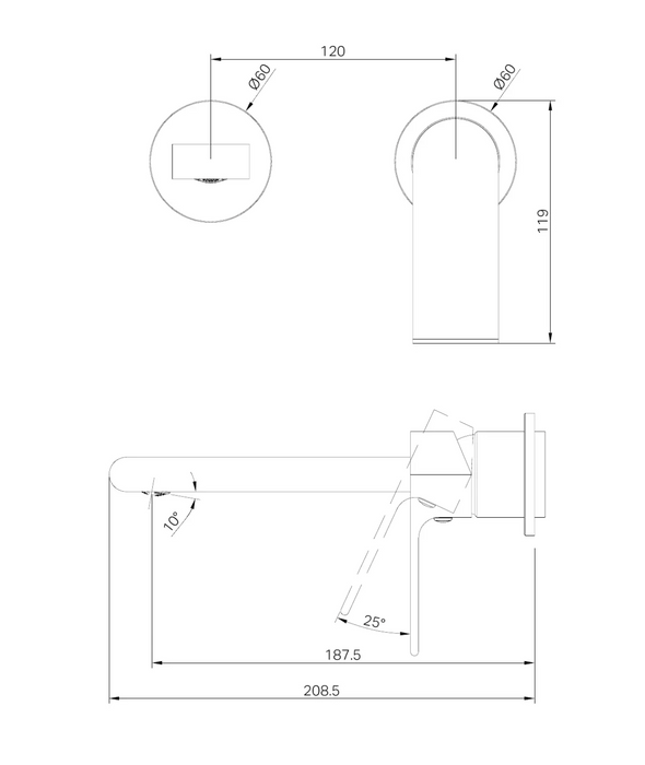 Nero Bianca Wall Basin/Bath Mixer Separate Back Plate 187mm Trim Kit Only -  Brushed Nickel