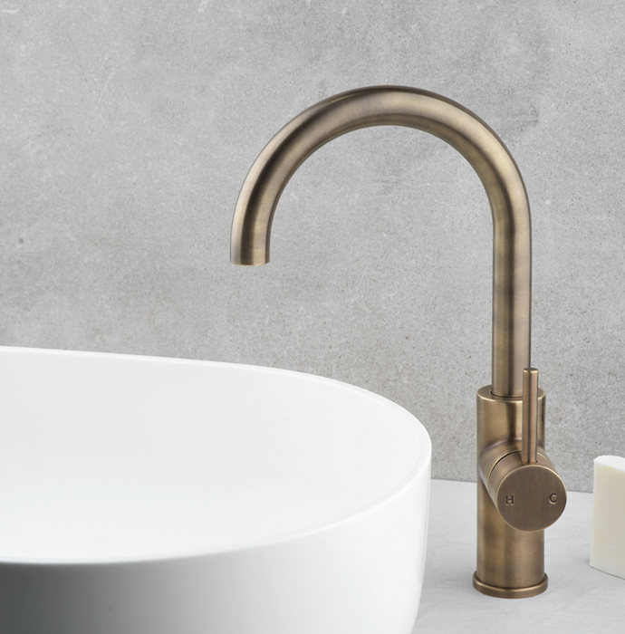 Faucet Strommen Pegasi M Curve Basin Mixer - Antique Brass Light