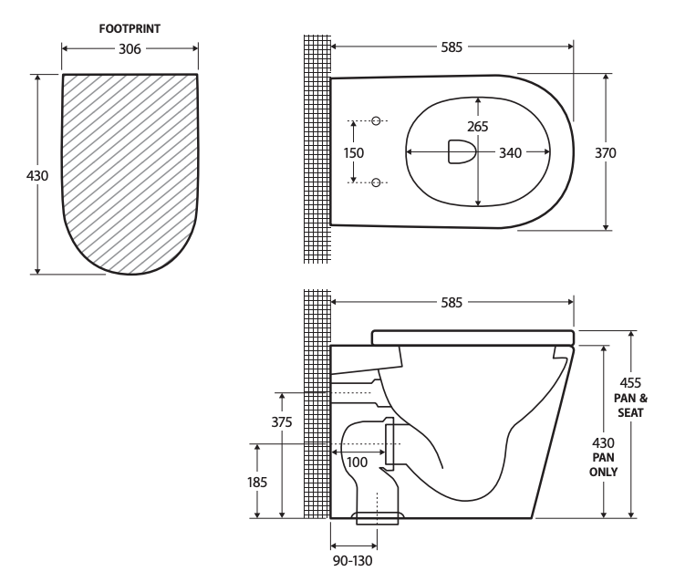 Aluca Tornado Flush Wall-Faced Gerebit Toilet Suite, Gloss White- Standard Seat