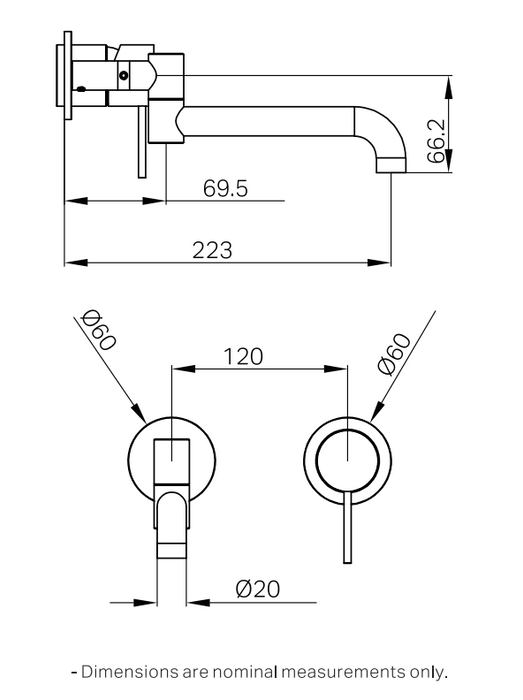 Nero Mecca Wall Basin/Bath Mixer Swivel Spout 225mm Trim Kit Only - Brushed Nickel