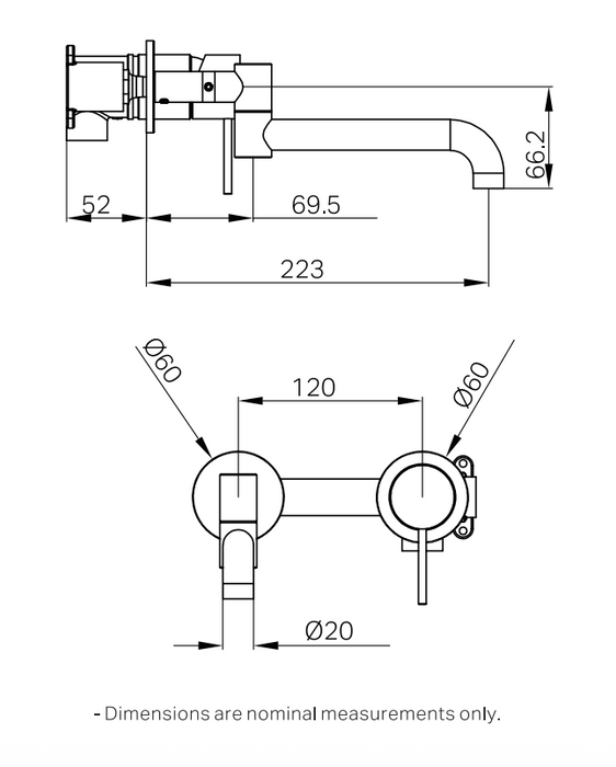 Nero Mecca Wall Basin/Bath Mixer Swivel Spout 225mm - Brushed Nickel