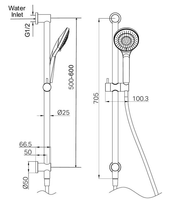 Nero Mecca Shower Rail With Air Shower-  Brushed Nickel