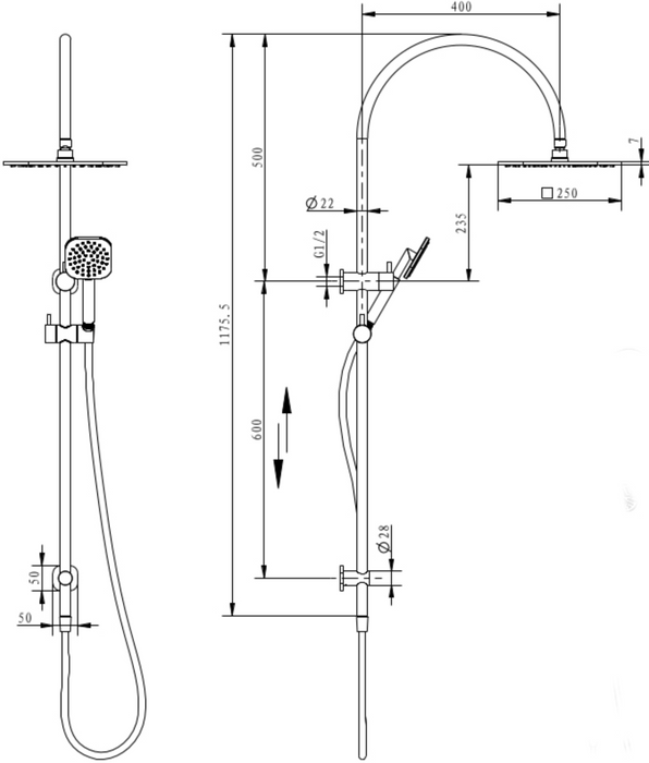 Millennium Jenex 250mm Combination Shower Gun Metal