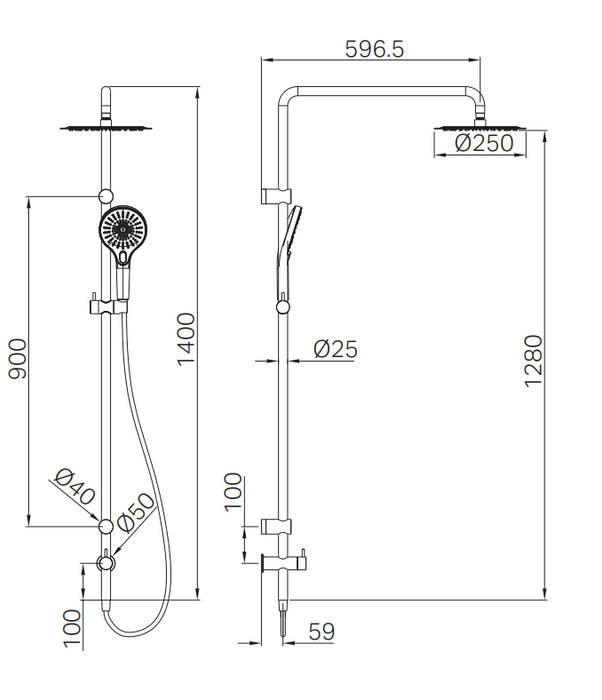 Nero Mecca Care 25mm Grab Rail Twin Shower Set - 600mm Arm Brushed Nickel