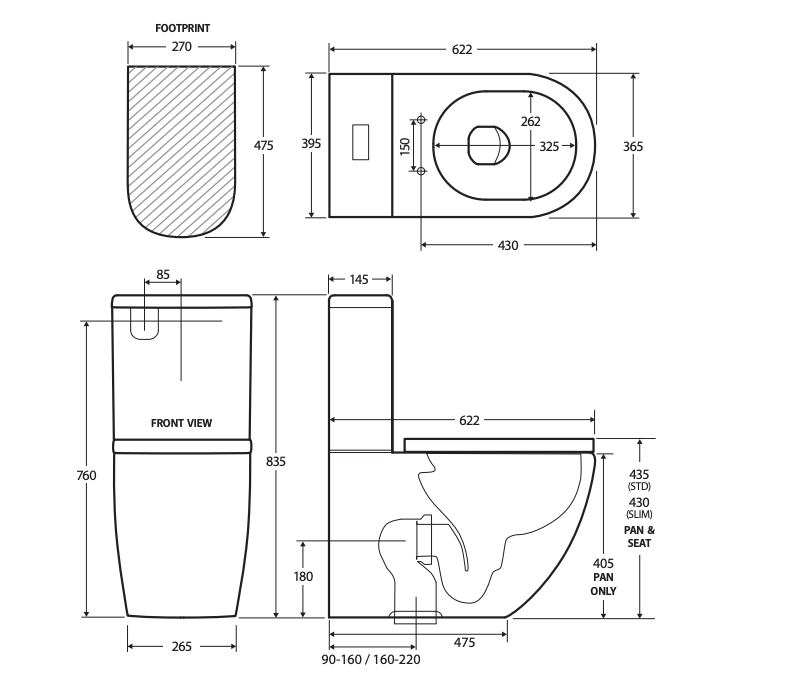 Fienza Joli Tornado Flush Back-to-Wall Toilet Suite - Gloss White - Slim Seat - R & T Cistern - S Trap 90- 160mm