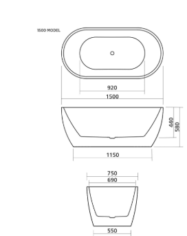 Seima Arko 122 Freestanding Bath With Overflow - 1500mm  - Gloss White