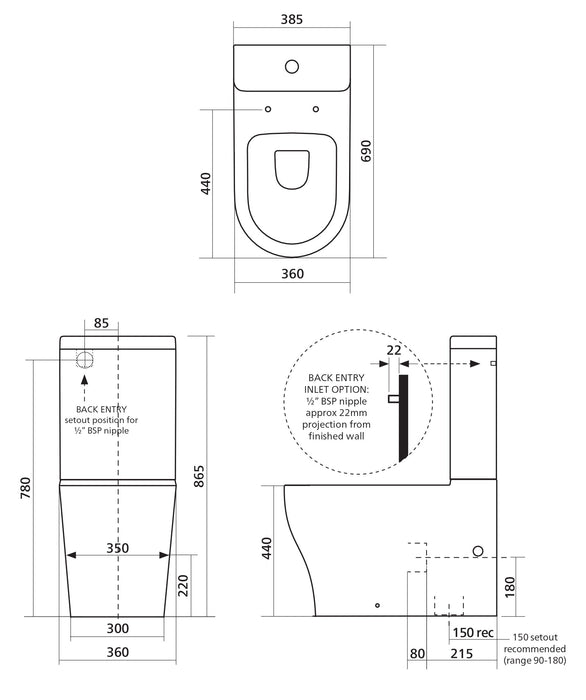 Limni Wall Faced Toilet Suite - Classic Seat