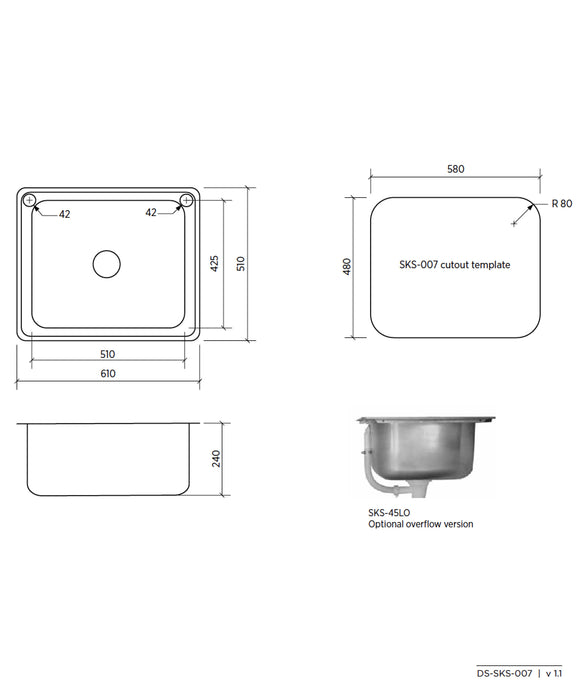 Seima Acero 007 45L Laundry Sink - 2 Tapholes