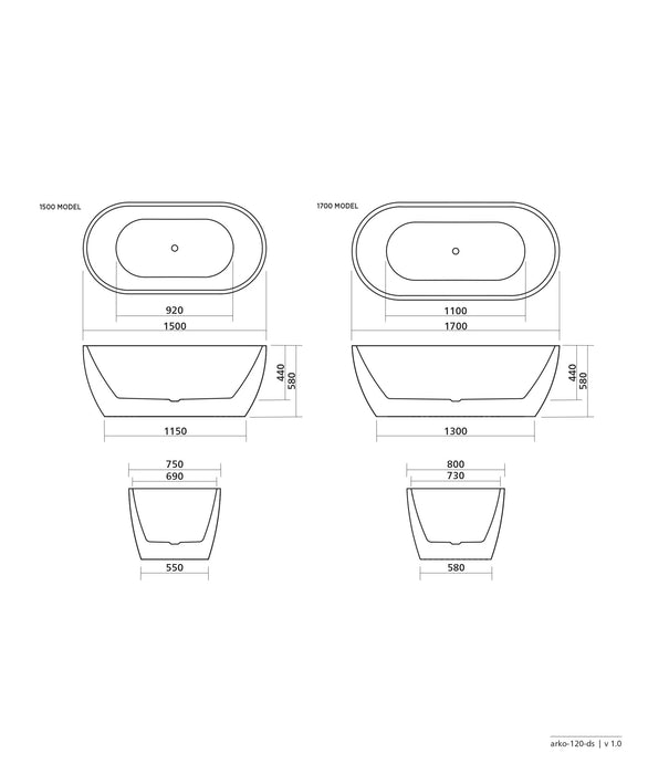 Seima Arko 120 Freestanding Matte White Bath With Smartfill - Brushed Gold