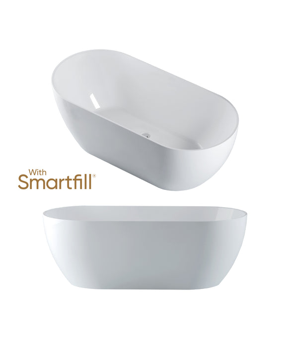 Seima Arko 120 Freestanding Gloss White Bath With Smartfill  - Brushed Gold