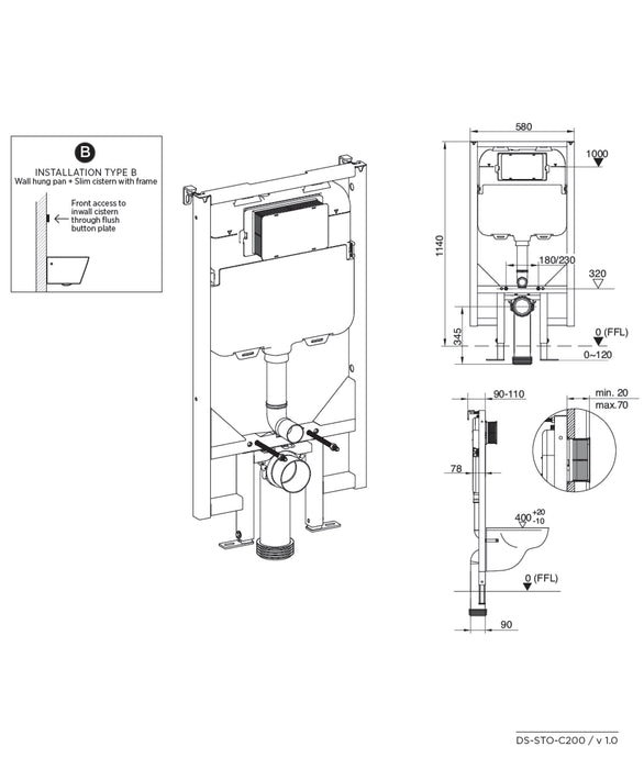 Seima Inwall Cistern C200 80mm Suits Wall Hung Pans