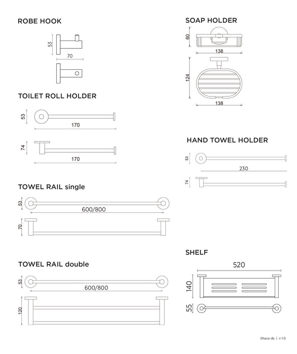 ITHACA Single Towel Rail 800 Black