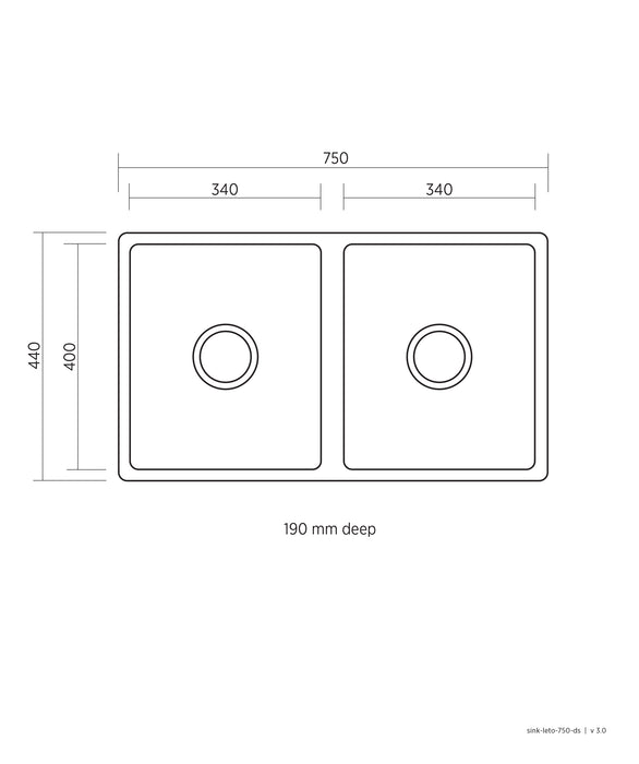 Seima Leto 750 Double Bowl Sink - Overflow - Stainless Steel
