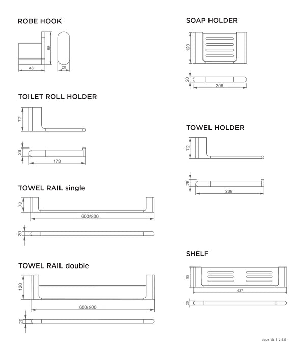 OPUS Double Towel Rail, 800, Black