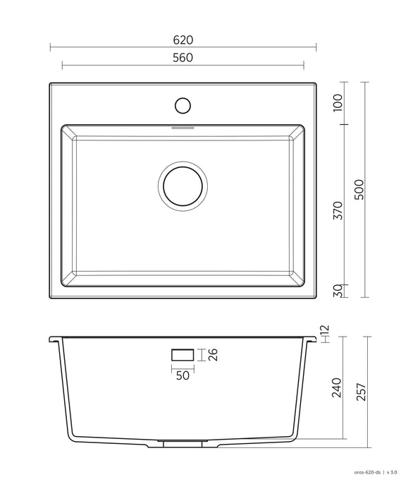 Seima Arqstone Oros 620 Sink 1 Tap Hole - Black