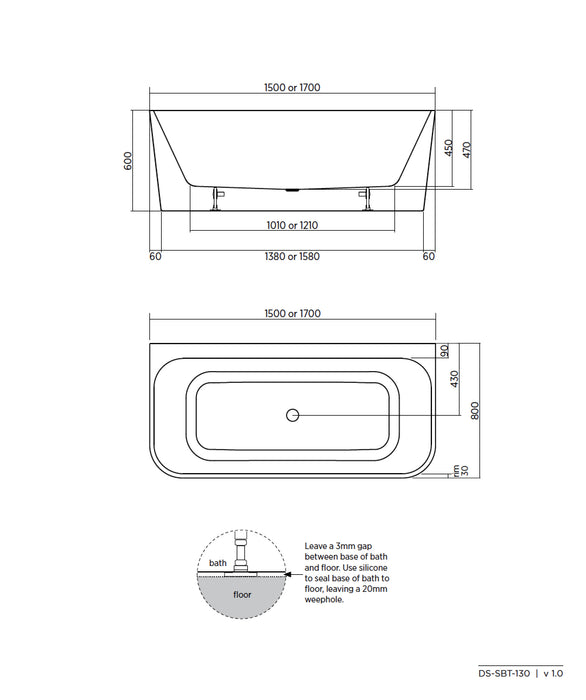 Plati 130 Back To Wall Bath